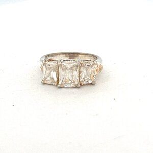 Vintage Estate Sterling Silver 925 3-Stone Cubic Zirconia Wedding Band Ring Sz 7